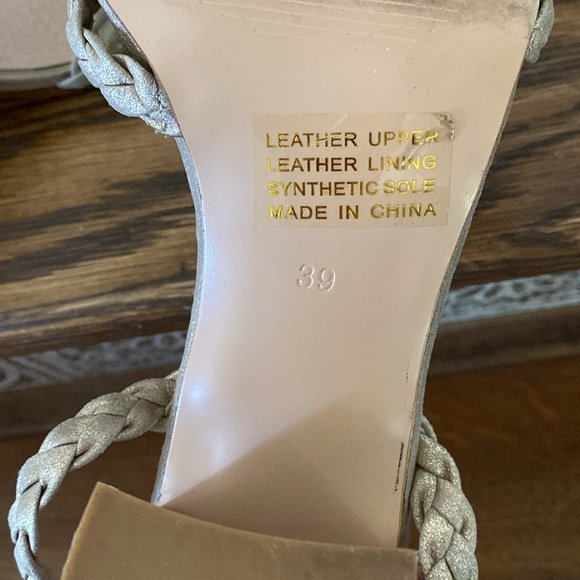 Anthropologie Silent D pale gold braided leather sandals block heel ankle strap - Picture 6 of 6